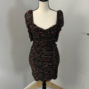 2bella Black Floral Mini Dress with Puff Sleeves - Size S